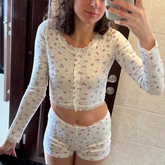 Other - Cozy Cream Knit Loungewear Set Soft 2-Piece Pajama Suite Size M